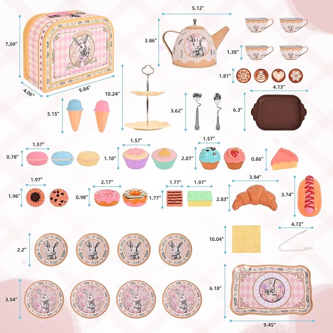 Tea Party Set for Girl, Tea Time Toys Including Tea Set Dessert Carrying Case - Image 7