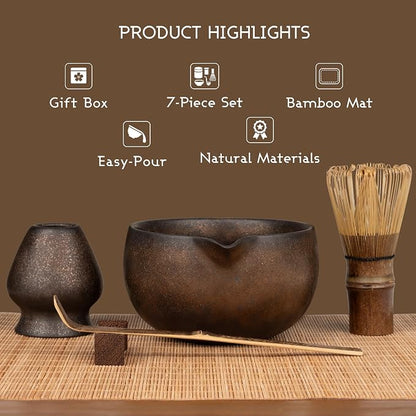 7-Piece Matcha Set，Matcha Bowl & 100-Prong Purple Bamboo Whisk | Gilded Artisan - Image 2