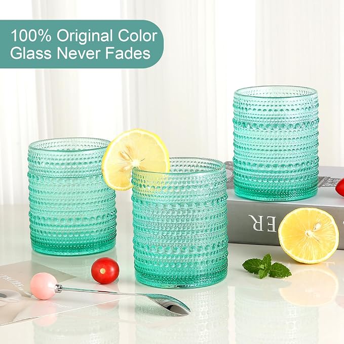 ZMOWIPDL Drinking Glasses Set of 6, 12oz Lake Blue Hobnail Glass Cups | Vintage - Image 3