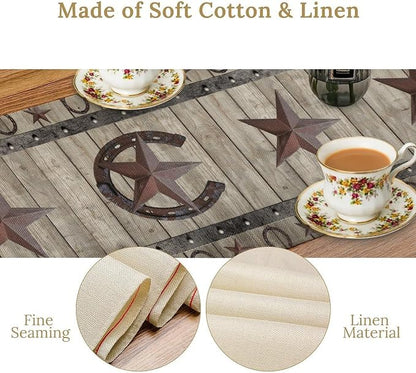 Western Texas Table Runner, ustic Farmhouse Grey Wooden Stars Hoof Cowboy - Image 6