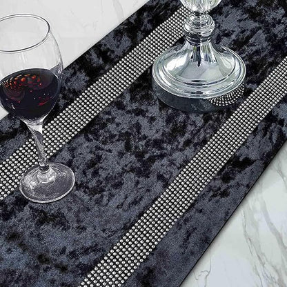 Elegant Black Table Runner, Ombre Velvet, Sequin Rhinestone, Dual Bling - Image 2