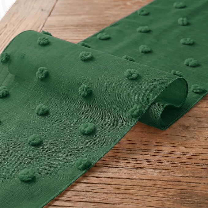Artoid Mode Forest Green Pom Pom Tulle Table Runner, Seasonal Christmas - Image 6