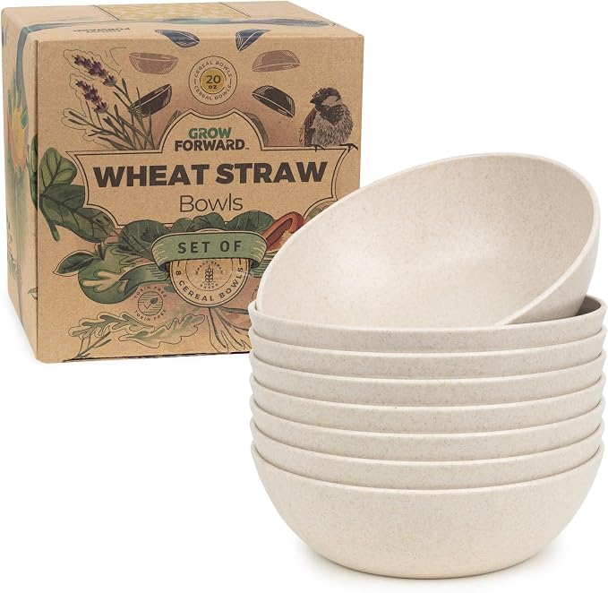 Grow Forward Premium Wheat Straw Bowls - 20oz Microwave Safe Plastic Cereal by GrowForward