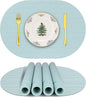Silicone Placemats, Oval Placemats for Dining Table, Placemats Set of 4, Non-Slip Waterproof Heat Resistant Table Mat, Outdoor Placemat for Patio Table (Light Blue-Oval)