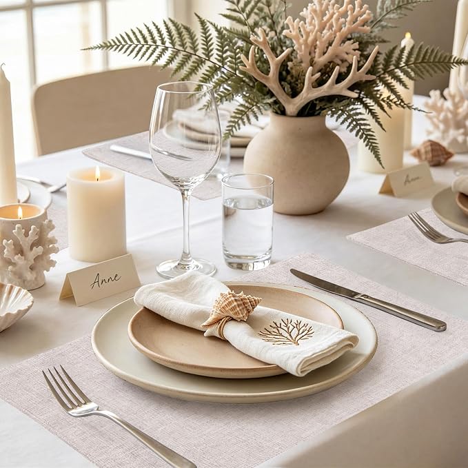 Faux Cotton Linen Placemats Set of 6, Cloth Washable Farmhouse Dining Table Mats - Image 2