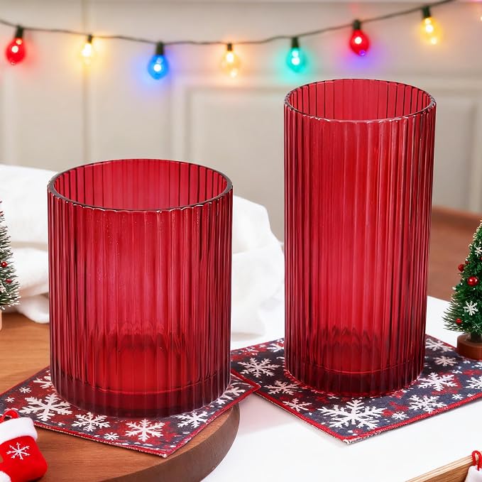 Ribbed Drinking Glasses 8pcs, 12oz and 10oz Glassware, Tumbler Glasses Cup Set by Lumkit