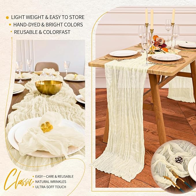 18 Pack Cheesecloth Table Runner 10FT Beige Table Runner Boho Gauze Cheese - Image 5