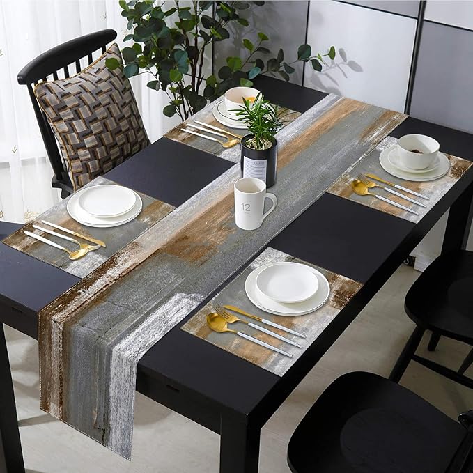 Emvency Table Runner and Placemats Set of 6, Abstract Modern | Painting - Image 3