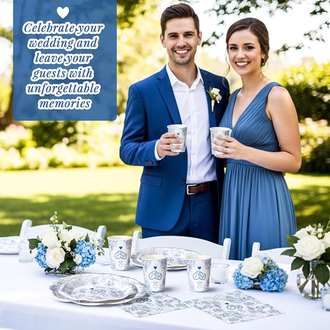 250 Pcs Blue Bachelorette Disposable Paper Plates and Napkins | Serves 50 Guests - Image 7