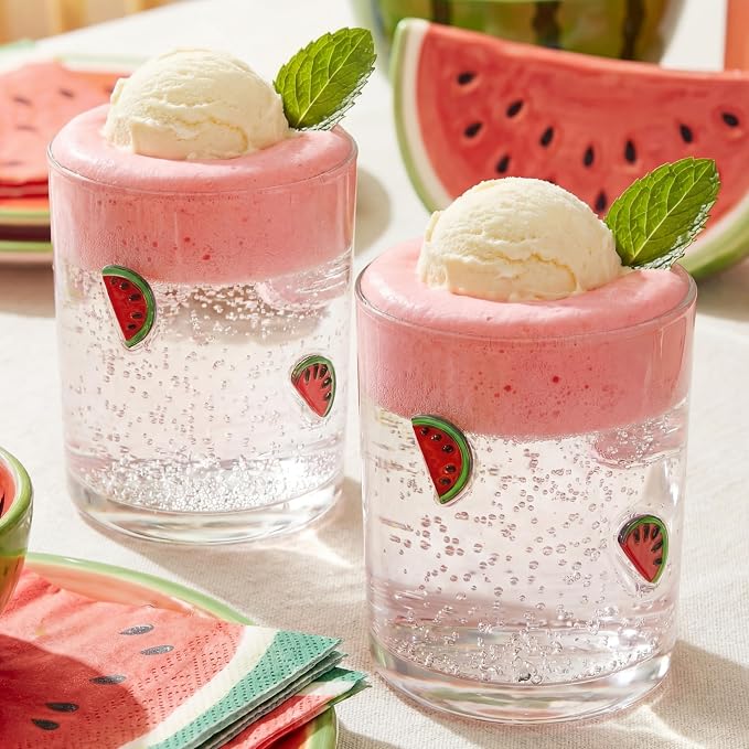 SiliFine 2 Pcs Watermelon Icon Juice Glasses - 14oz Summer Watermelon Stemless by SiliFine