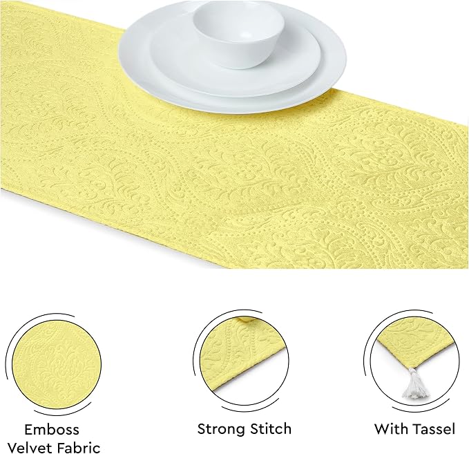 Encasa XO Table Runner, Embossed Velvet, Elegant 13"x72" | Pale Lime, 175 GSM - Image 3