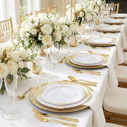 25 Pack 10.5 Inch golden Rim Plastic Plates, Heavy Duty Disposable White - Image 7