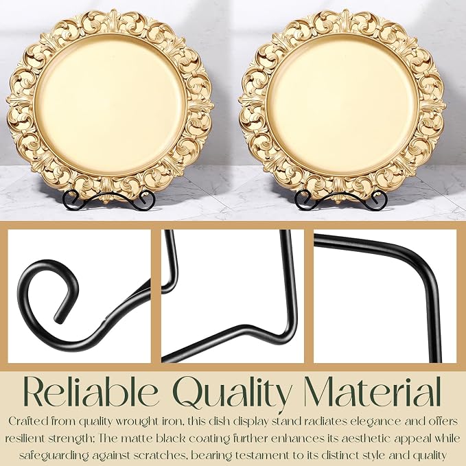 Wrought Iron Bowl Deep Platter Stand Detachable Metal Scroll Display Rack Easel - Image 3