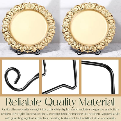 Wrought Iron Bowl Deep Platter Stand Detachable Metal Scroll Display Rack Easel - Image 3