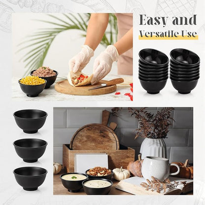 Tioncy 20 Pack 10 oz Melamine Bowls Black Round Dessert Bowls Set - Image 4