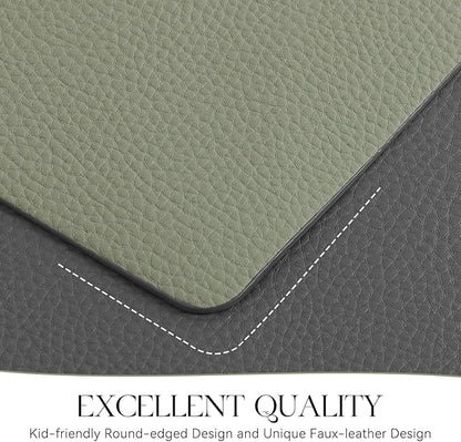 MOSAYT Vinyl Placemats Set of 8, Heat Resistant Place Mats 100% Waterproof Washable & Wipeable Faux Leather Reversible Table Mats for Kitchen Dining Party Outdoor, 12" x 17", Light Grey/Sage Green