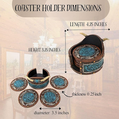 BestGiftEver Rustic Southwestern Coasters Set | Faux Horn & Tooled - Image 3