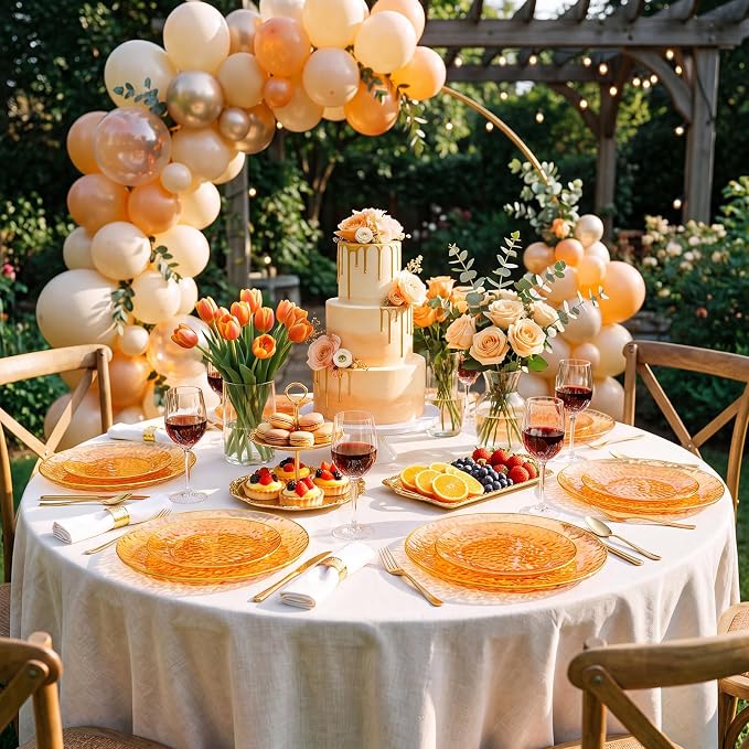 Rubtlamp 60Pcs Orange Plastic Plates, Hammered Plastic Plates Include 30 - Image 8