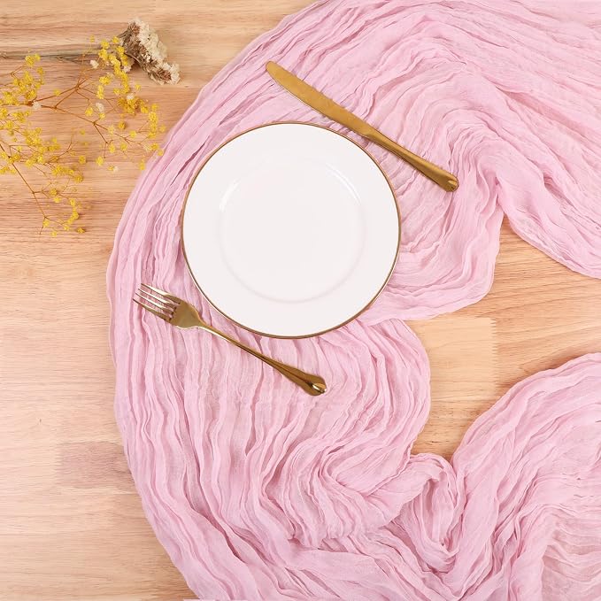 Light Pink Cheesecloth Table Runner 6pcs Boho Gauze 35x120inch Cheese Cloth - Image 4