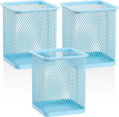 Segarty Pen Holder for Desk, 3 Pack Square Light Blue Pencil Holder, Wire Mesh by Segarty