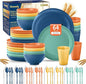 Wheat Straw Dinnerware Sets, 64-Piece Plates and Bowls Sets by HOMMALY