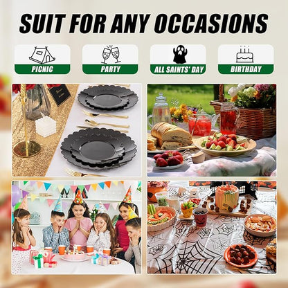 SUT 72 PSC Black Plastic Plates, Plates Disposable Heavy Duty, black Disposable Dinner Plates, 10.25inch plastic Dinner plate for Party