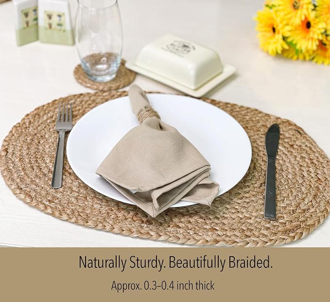 Set of 4 Jute Braided Oval Placemats – 13x19 Inch Rustic Natural Jute Table - Image 4