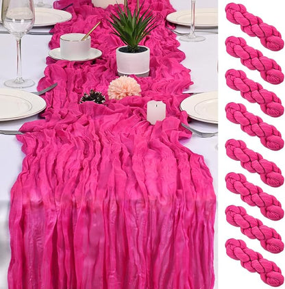 8 Pack Hot Pink Cheesecloth Table Runner 17x108 inch Rustic Gauze Table Runner by Unknown