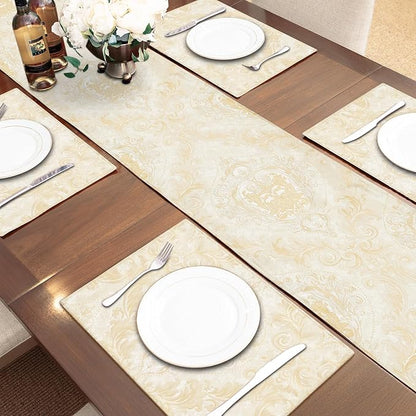 Loom and Mill Elegant Damask Table Runner 13x72 inch, Champagne Gold | Double - Image 6