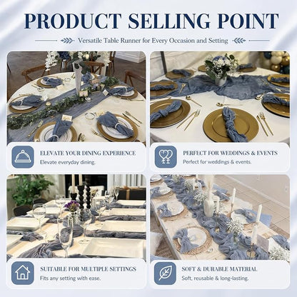 12 Pack Dusty Blue Cheesecloth Table Runner 17x108 Inch Boho Rustic Semi Sheer - Image 7