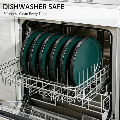 GZG Ceramic Dinner Plates Set of 4,10 Inch Stoneware plate Set,Microwave and Dishwasher Safe Kitchen Utensils,Stackable,Scratch Resistant (Dark Green)