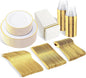 SUT 350 PCS Elegant White and Gold Disposable Dinnerware Set - Premium Dinner & Salad Plates, Cups, Napkins & Cutlery for 50 Guests - All-Inclusive Party Plastic Plates