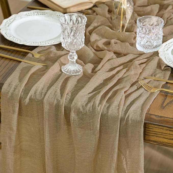 Artoid Mode Boho Cheesecloth Gauze Sand Wedding Table Runner, 160 Inch Seasonal by ArtoidMode