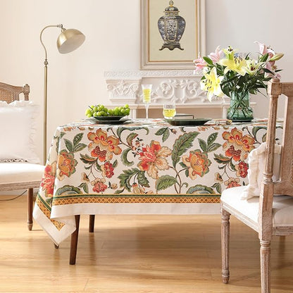 patdrea Designer Vintage Linen Rectangle Tablecloth,Provencal Rustic Floral Pattern Tablecloths,Decorative Table Cover Cloth for Kitchen,Dining Room,Tea Party,Home,Christmas,63"*102"