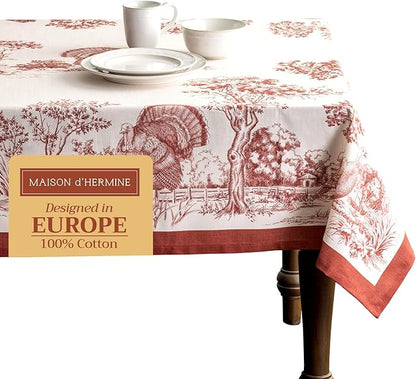 Maison d' Hermine Table Cloth Rectangle Table 100% Cotton 60 x 120 Inches Fall Tablecloth Reusable Everyday Use for Thanksgiving Christmas Decorations Dining Farmhouse Party (Holy Jouy - Red)