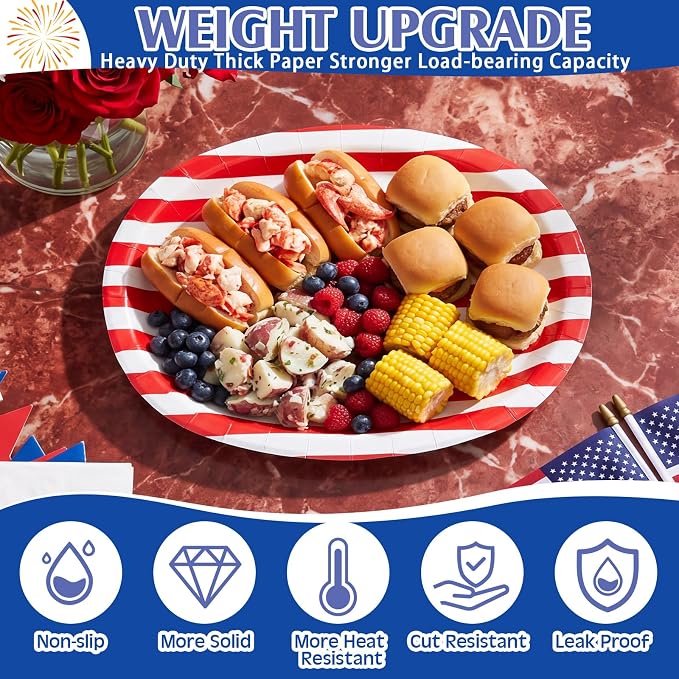 350 Pcs 4th of July Party Decorations 12 inch Disposable Patriotic Oval Plates - Image 4