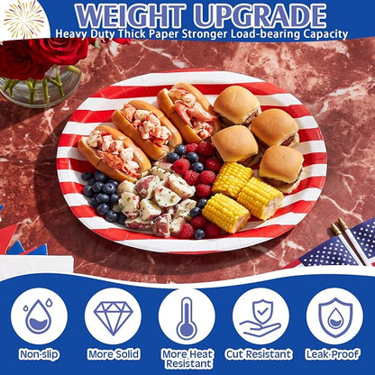 350 Pcs 4th of July Party Decorations 12 inch Disposable Patriotic Oval Plates - Image 4