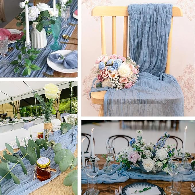 4 Pack Dusty Blue Cheesecloth Table Runner 20 x 120 inch Gauze Table Runners 10 - Image 4