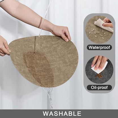 Myir JUN Round Placemats Dual Sided, Faux Leather Place Mats Set of 8 Indoor Placemats for Dining Table Outdoor Non-Slip Washable Table Mats (Set of 8, Gray Beige)
