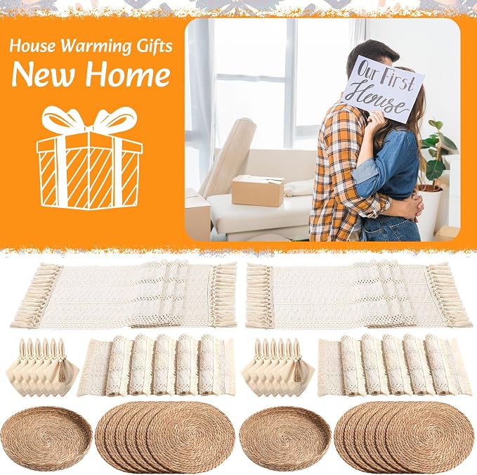 12 Sets Boho Decoration Placemats Round Woven Placemats, Cloth Napkins - Image 7