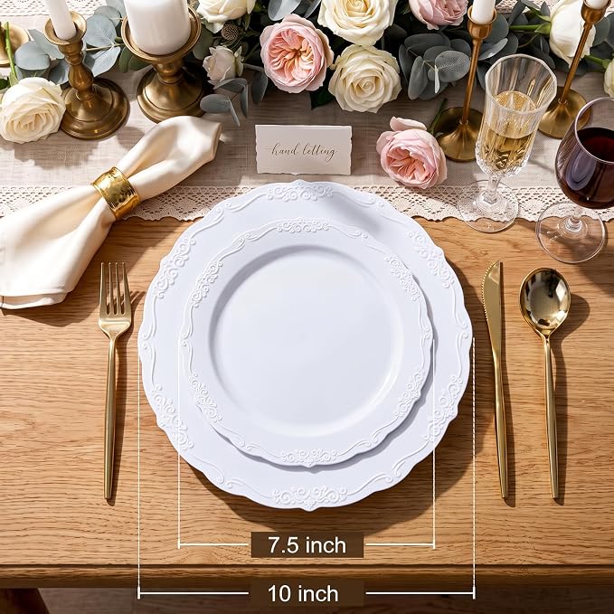 U-QE 100 Pcs White Plastic Plates - Image 2