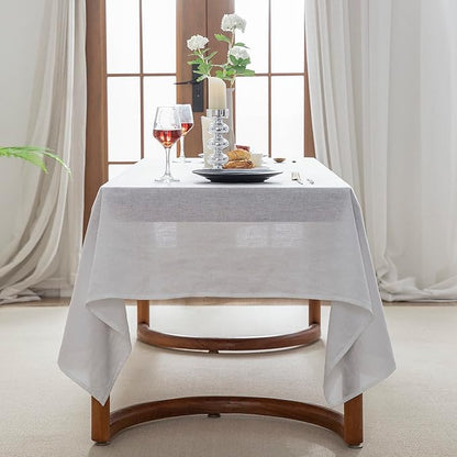 EVERLY 100% Pure Linen Rectangle Tablecloths 60x108 Inches for Dining,Buffet Parties,Picnic,Events,Weddings and Restaurants,Decorative Halloween,Thanksgiving Machine Washable Tablecloths-White