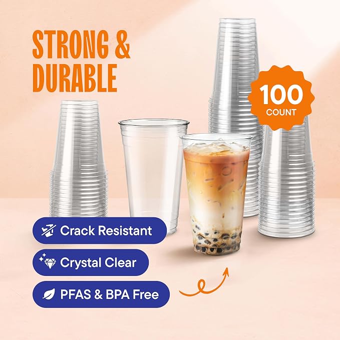 Stack Man Clear Disposable Plastic Cups PET Crystal Clear Disposable 24oz - Image 2