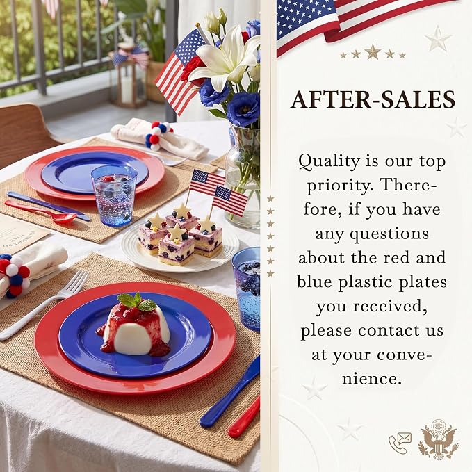KIRE 150PCS 4th of July Plates & Red White Blue Disposable Plastic Silverware - Image 2