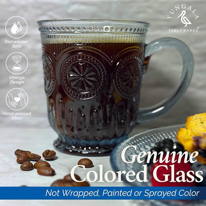 Blue Glass Mugs Set of 4, 10oz Coffee Cups or Vintage Tea Cups, Aesthetic Blue - Image 3
