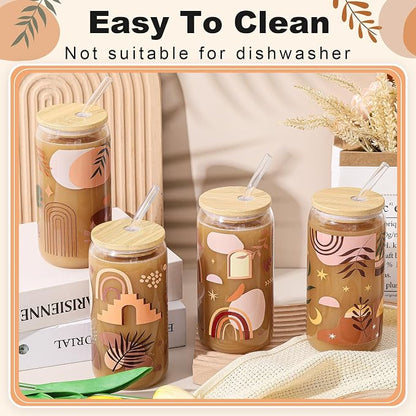 Mumufy 4 Pack Wildflower Glass Cups Gift Aesthetic Cute Glass Cup Tumbler - Image 4