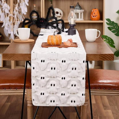 White Ghosts Halloween Table Runner Seasonal Autumn Kitchen Dining Table - Image 7