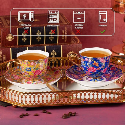 KAMMAK Tea Cup and Saucer, Ceramic Coffee Cups, 6.3 oz, Afternoon Tea and - Image 6