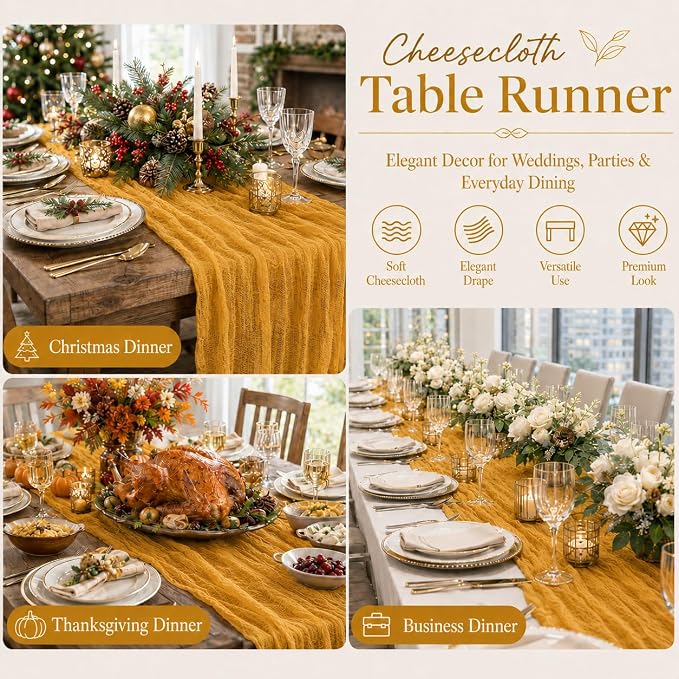 6 Pack Gold Cheesecloth Table Runner 22 x 120 Inch | 10FT Long Sheer Cheese - Image 5