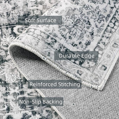 Deerly 2x3 Rugs Grey Small Area Rugs for Bedroom Living Room Bathroom Kitchen, Entry Rug Small Soft Rugs Low Pile Non-Slip Rubber Backing Oriental Door Mat